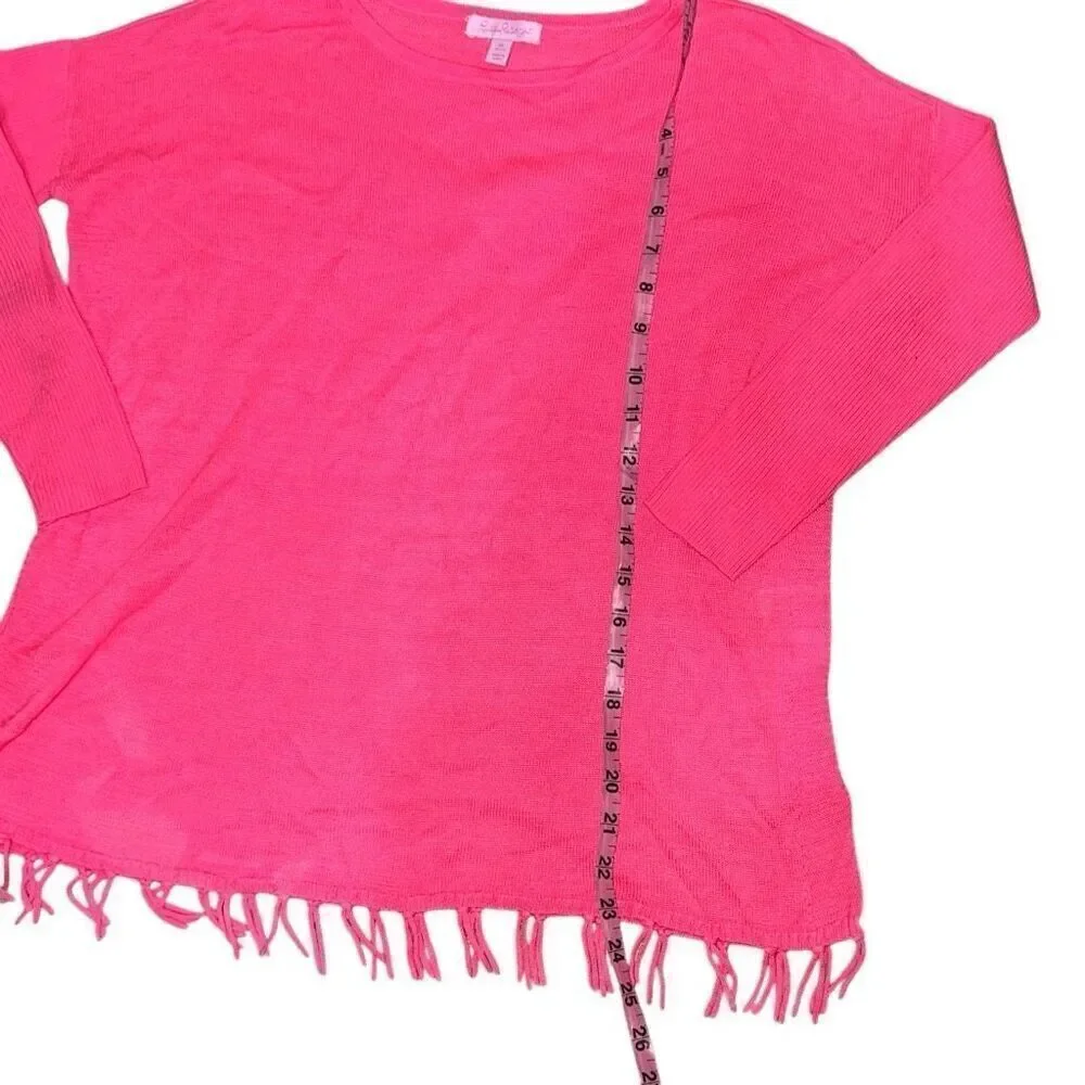 Lilly Pulitzer Girls Ramona Fringe Sweater Hot Pink Oversized Knit size XL 12-14